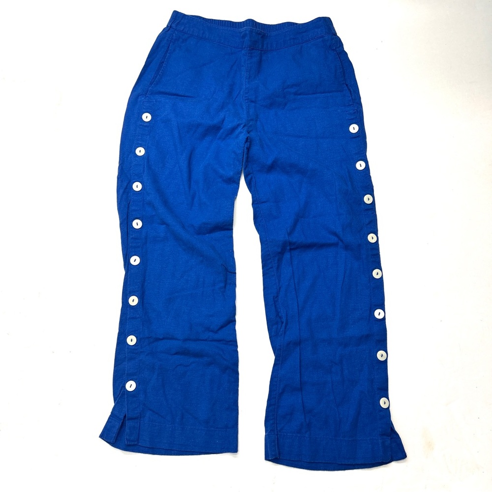 Soft Surroundings Royal Blue Linen Pants with Button Accents